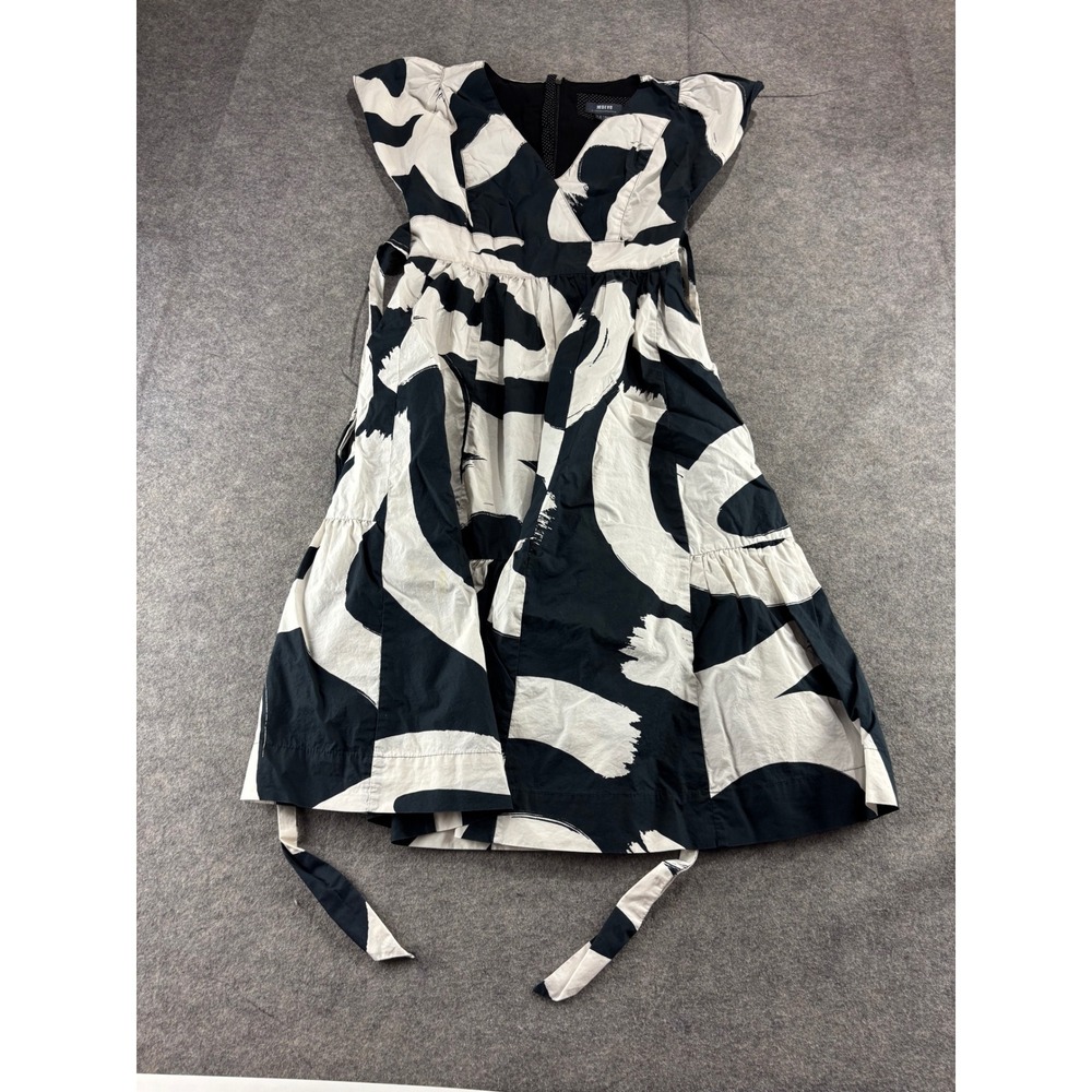 Maeve Anthropologie Black White Abstract Brushstroke Dress V-Neck Pockets 4P
